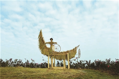 南林大:大學(xué)生變廢為寶 秸稈編成景觀小品