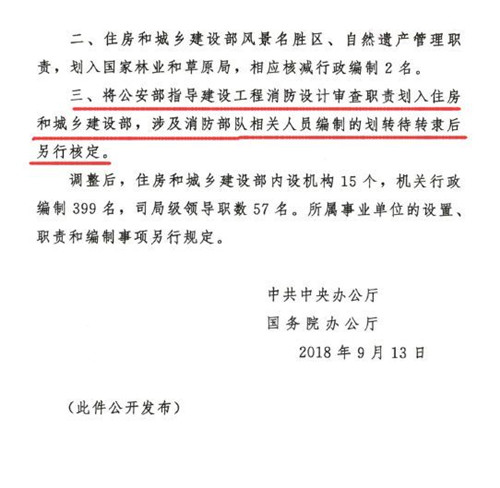 中辦國務(wù)院發(fā)布調(diào)整住建部職責機構(gòu)編制通知